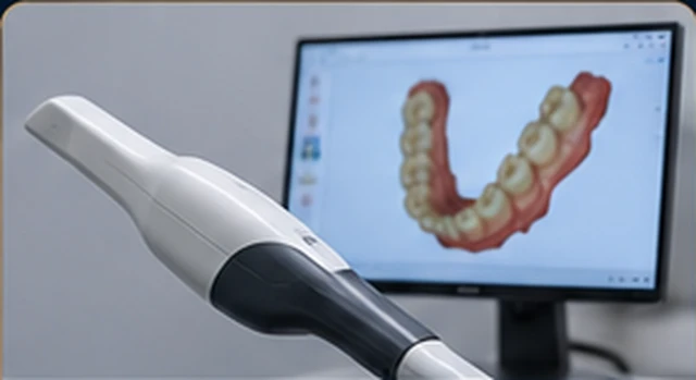 Intraoral scanner capturing a digital impression on screen